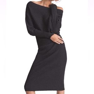 New Reiss Lara Drape Knitted Midi Sweater  Dress In Black Size XL